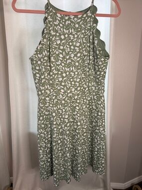 Green Floral High Neck Sundress - with scallop details Women's Summer Dress